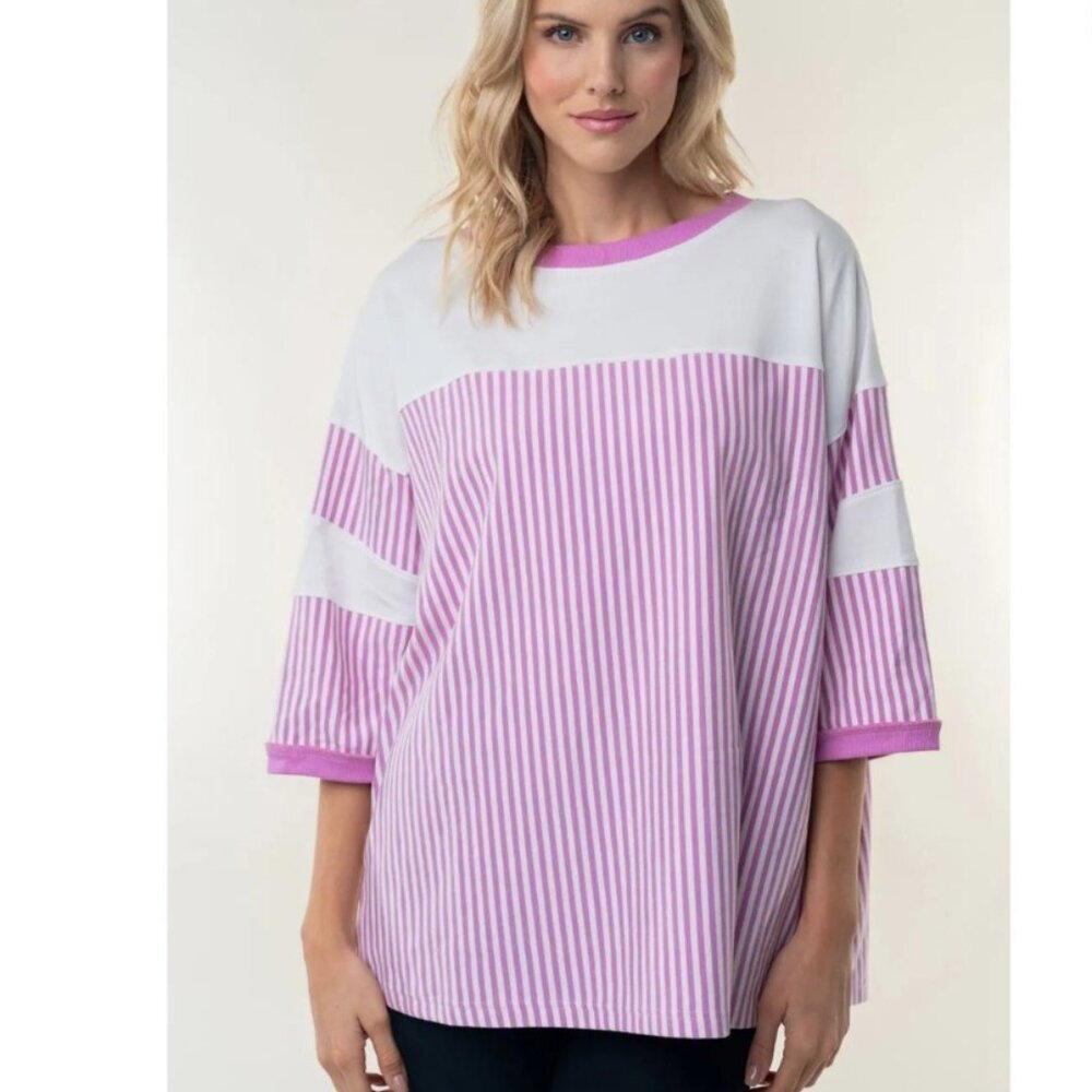 White Birch Purple Striped Knit Top Large